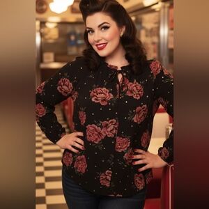 Torrid Rose Polka Dot Printed Blouse Size 2X